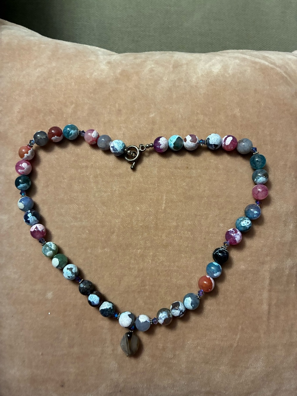 Handmade Multicolor Agate Bead Necklace with Pendant - Unbranded 16”